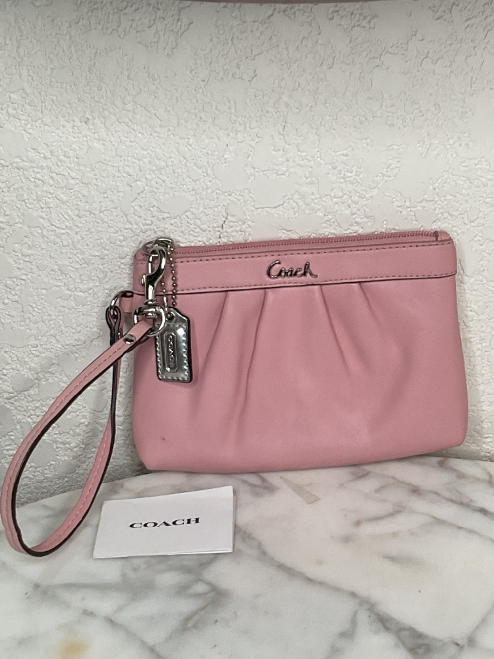 Coach Pink soft Leather Wristlet with metallic silver spell out charm,EUC - Picture 11 of 11